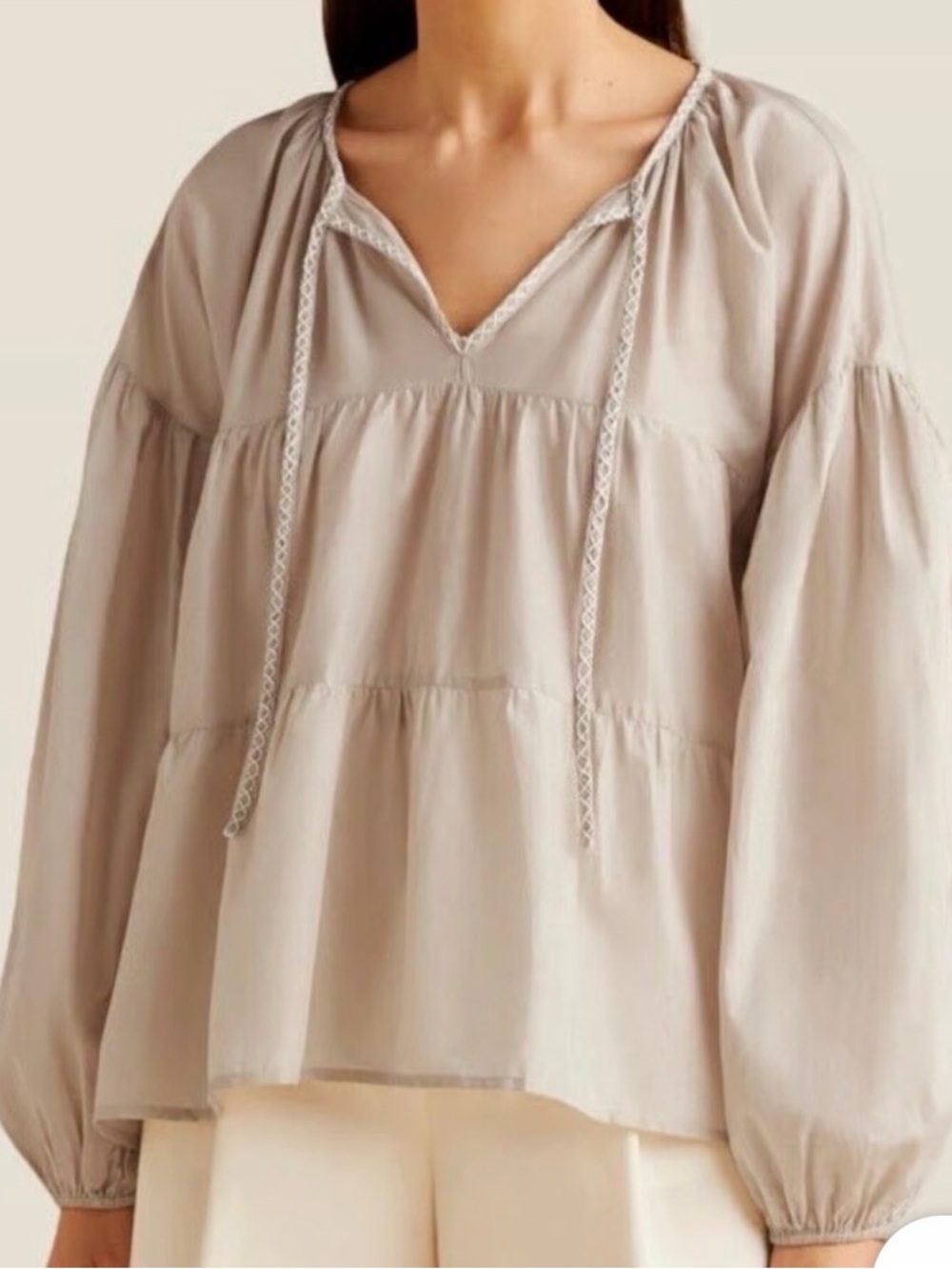 Merlette tiered top blouse with embroidered detailing and ballon sleeves